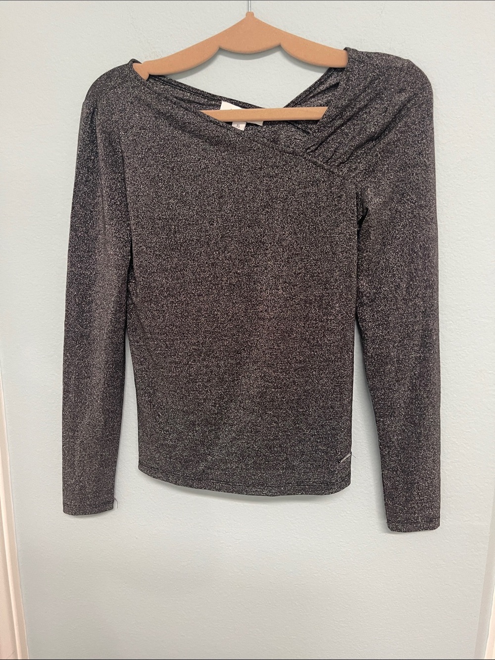 Nine West Metallic Charcoal Long-Sleeve Top with asymmetrical Neck